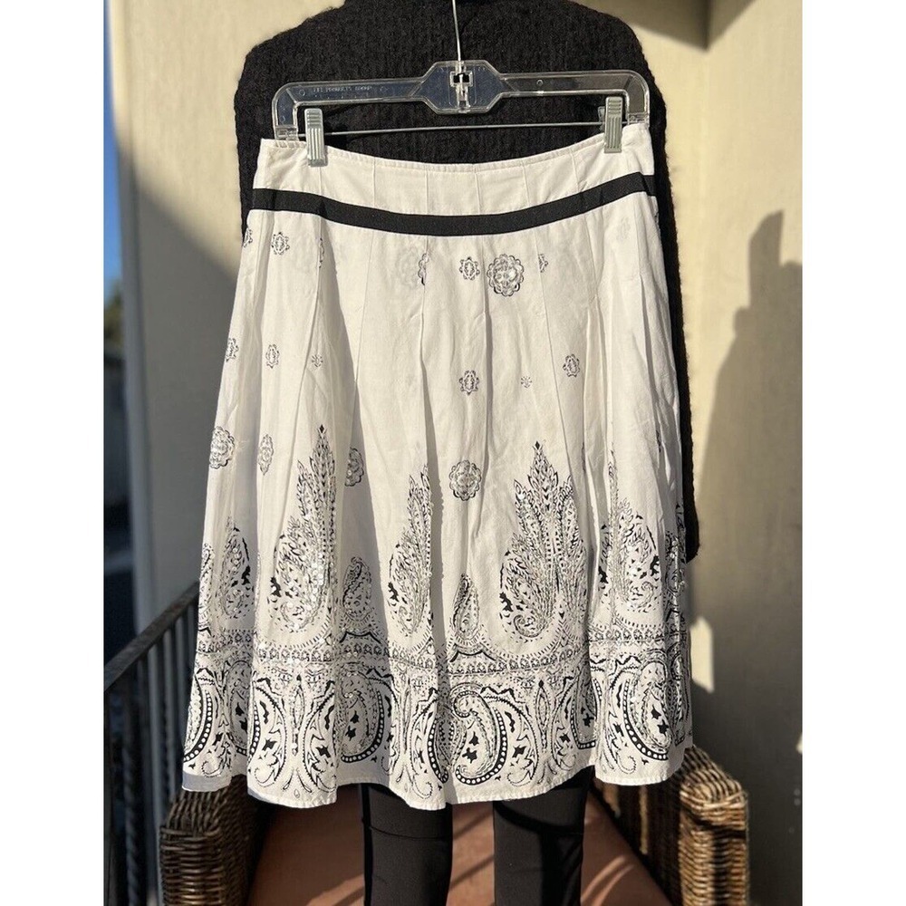 DIMRI Women's White Ivory Paisley Sequins Pleated Cotton Skirt A Line Size S